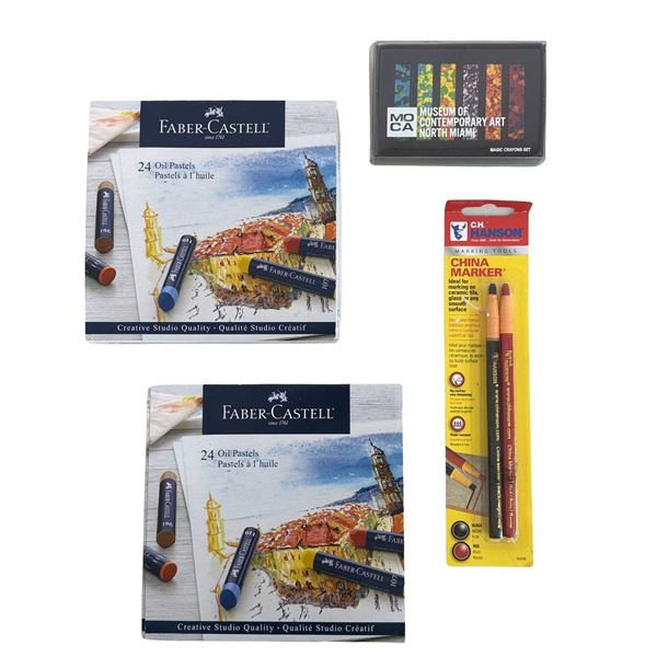 4pc Art Supplies including Oil Pastels, China Marker & Magic Crayons Set