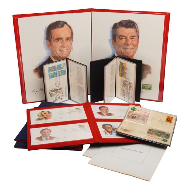 8pc Philatelic Grouping, US 1974-1985 Reagan-Bush Inaugural FDCs and Albums