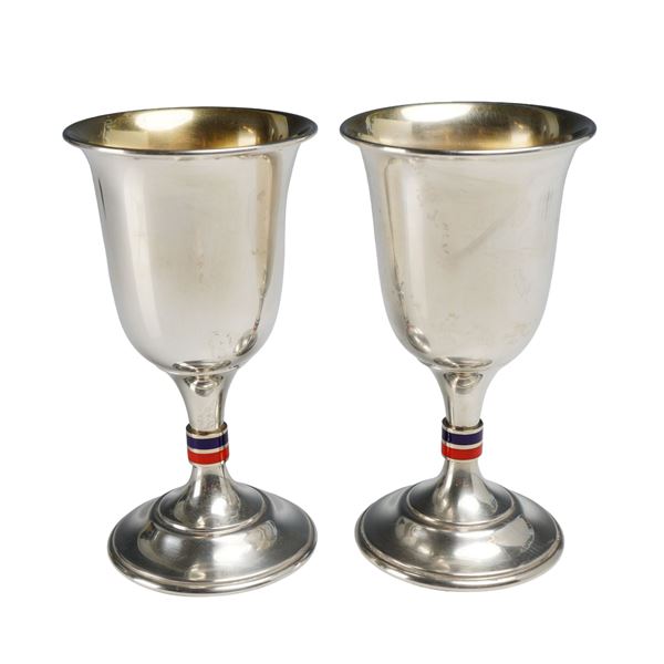 2pc Gucci Sterling Silver and Enamel Web Stripe Goblets
