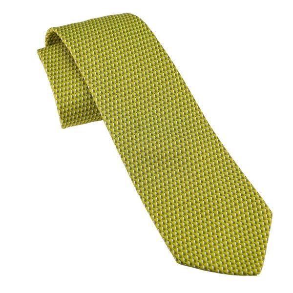 Hermes Paris Green Figure H Geometric Woven Silk Tie