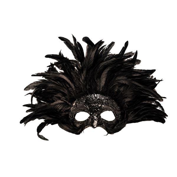 Maskerville Feathercrafts - Venetian Mardi Gras Black Headdress Mask