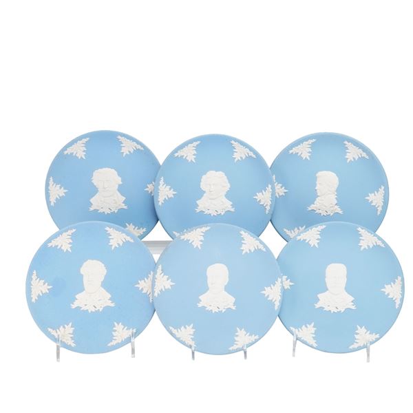 Set of Six Wedgwood Blue Jasperware Great Composers Plates