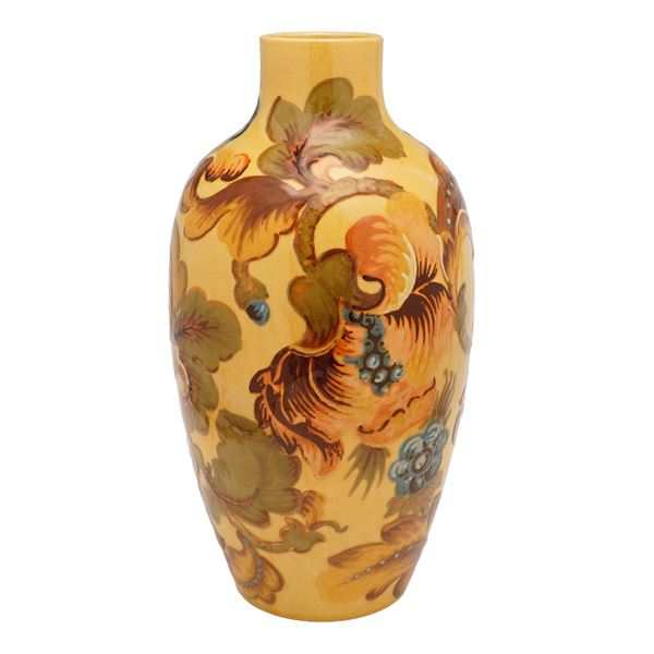 Wedgwood Hand-Painted Stoneware Low Relief Flower Decorated Vase