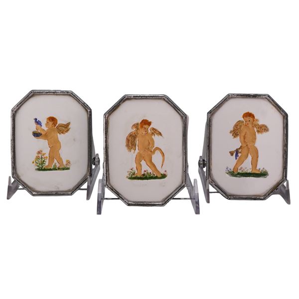 3pc Wedgwood Hand-Painted Porcelain Miniature Plaques with Cherubs