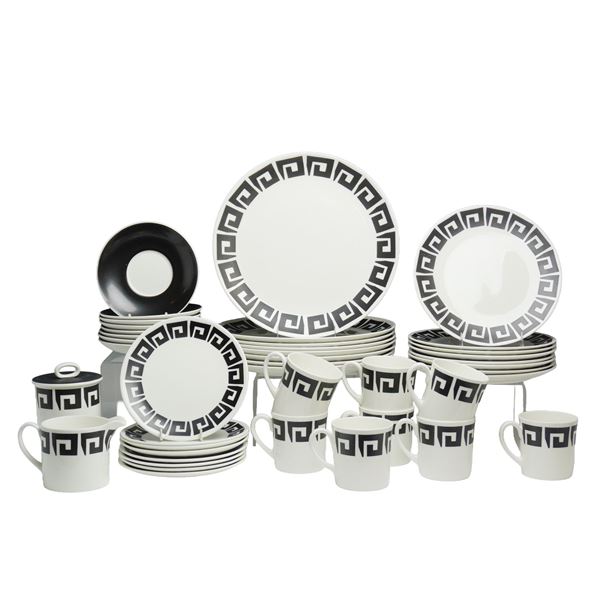 A 42pc Set of Wedgwood Bone China Tableware in the Black Keystone Pattern by Susie Cooper