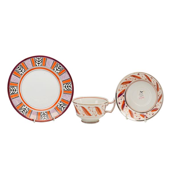 3pc Wedgwood Cup and Fruit Bowl with Aesthetic Movement Pearlware Plate