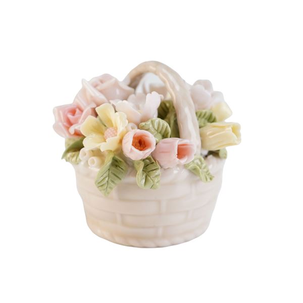 Lladro Glossy Porcelain Figurine, Flower Basket