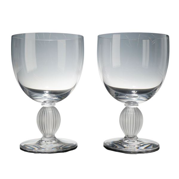 Pair of Lalique Langeais Crystal Goblets