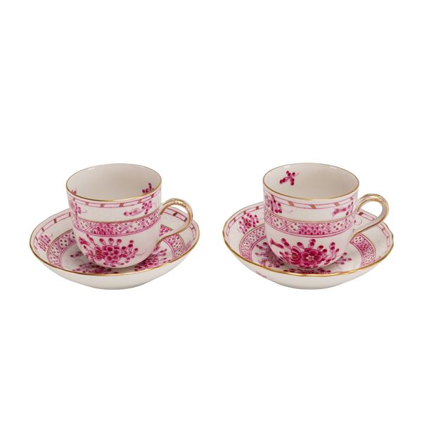 4pc Herend Hand-Painted Porcelain Cup and Saucer Sets