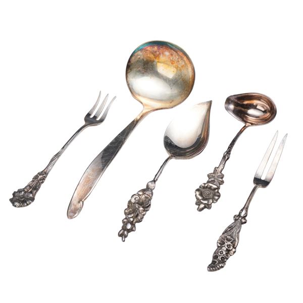 5pc Reed & Barton Silverplate Harlequin Pattern Serving Utensils