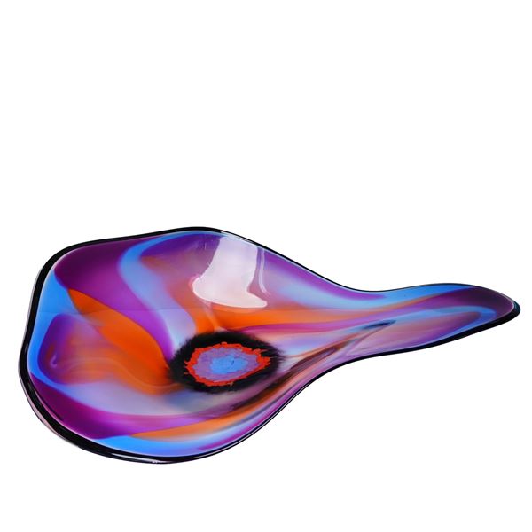 Ross Neder (American, 20th/21st c.) Large Solo Offhand Blown Jeweltone Glass Wall Platter Sculpture,