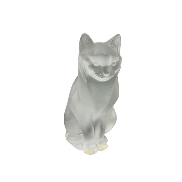 Lalique Frosted Crystal Seated Cat Figurine