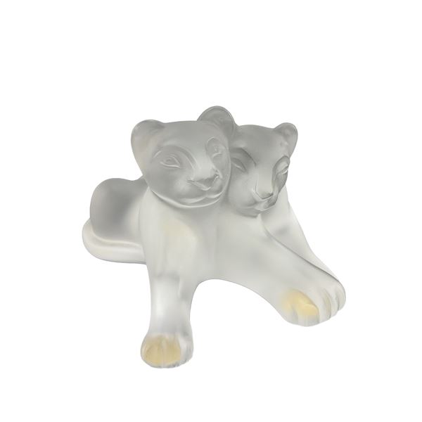 Lalique Frosted Figurine, Lion Cubs