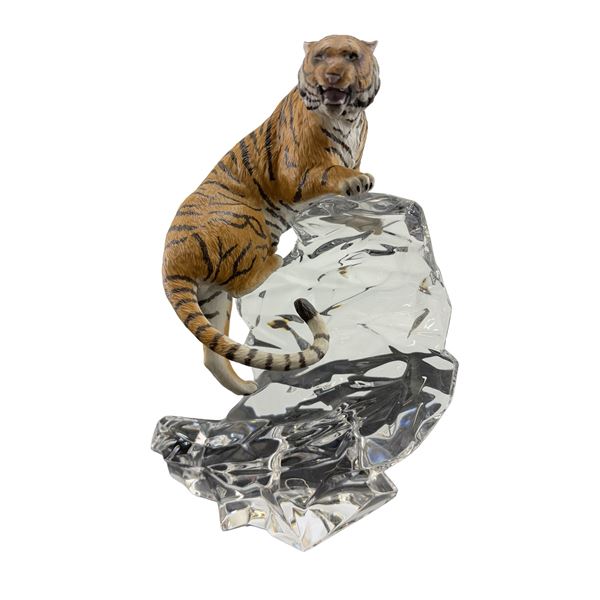 Franklin Mint Porcelain and Crystal Tiger Figurine