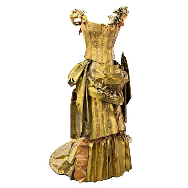 Lee Menichetti Life-Size Brutalist Brass and Copper Sculpture of a Victorian Gown