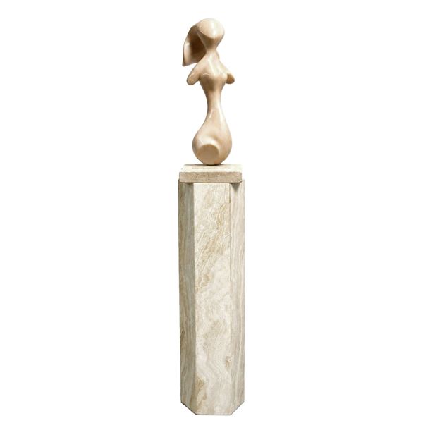 Larry Young (American, b. 1943) Strolling Woman Modernist Pink Marble Sculpture