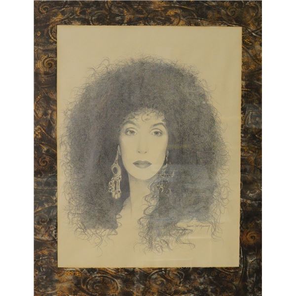 David J. W. Manny (American, 20th c.) Pencil Sketch on Paper, Portrait of Cher