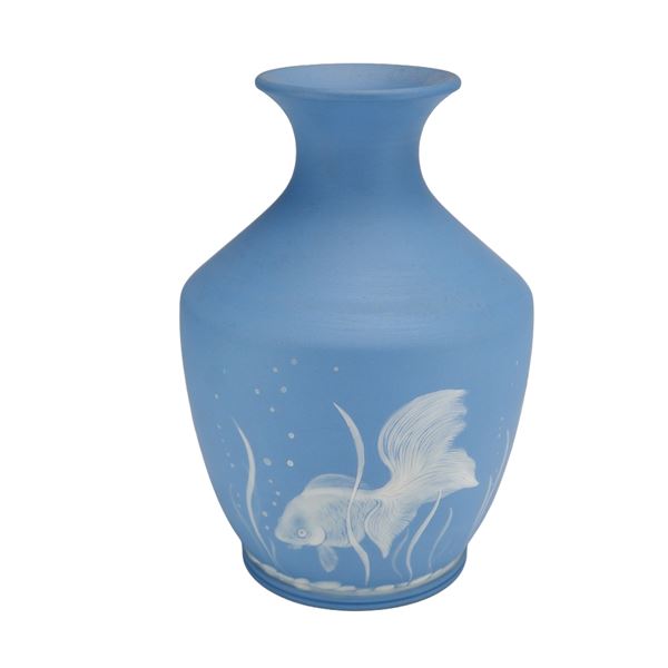 Wedgwood Pate-sur-Pate Jasperware Goldfish Vase by Dale Bowen