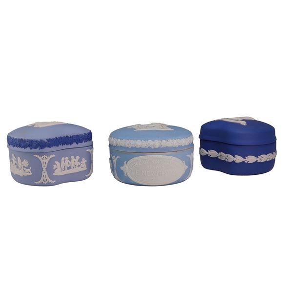 3pc Wedgwood Blue and White Jasperware Trinket Boxes