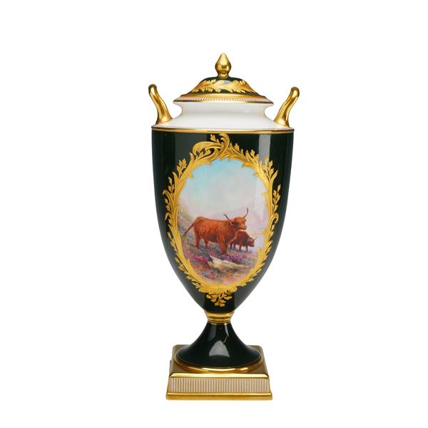 Wedgwood Bone China Highland Cattle Lidded Pedestal Vase