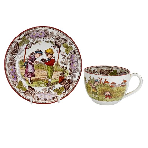 Wedgwood Etruria Polychrome Transfer-Printed Earthenware Cup and Saucer, Bramble Pattern