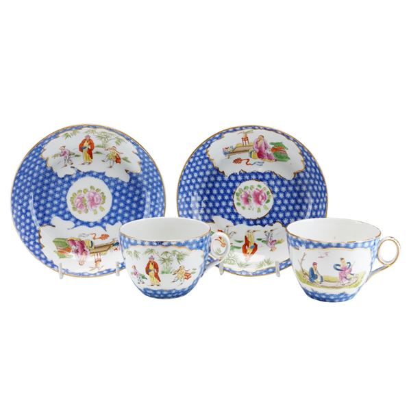 4pc Wedgwood First Period Chinoiserie Teacups and Saucers