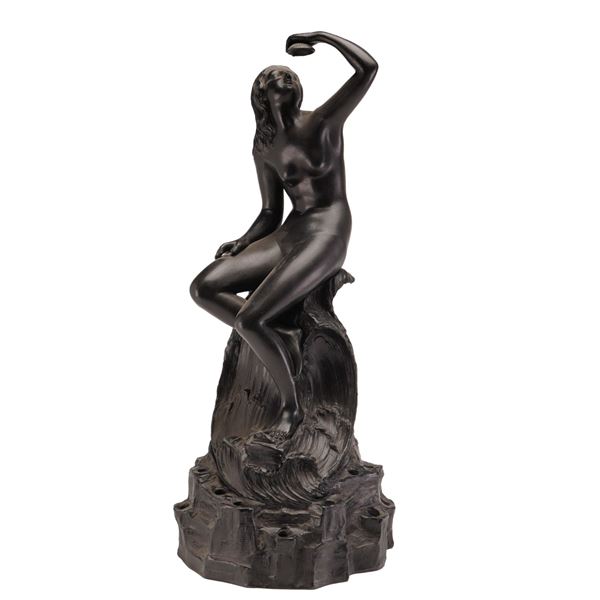 Rare Wedgwood Black Basalt Aphrodite Figurine and Flower Frog