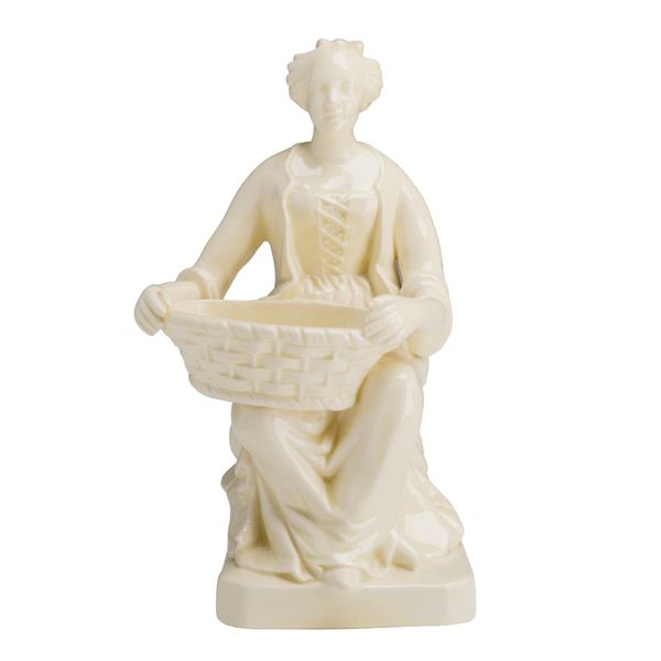 Wedgwood Etruria Creamware Figurine, Seated Woman with Basket