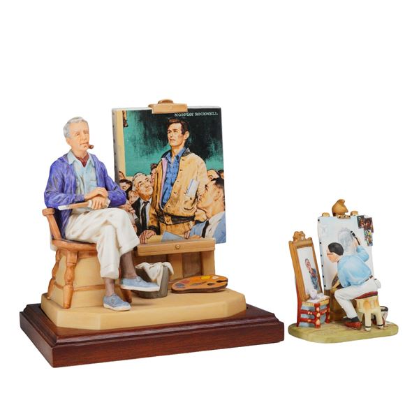 Lot of 2 Norman Rockwell Porcelain Figurines, The Spirit of America and Triple Self Portrait