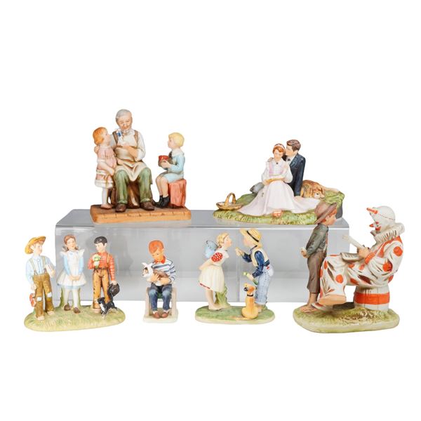 Lot of 6 Norman Rockwell Small Figurines with Four Boxes