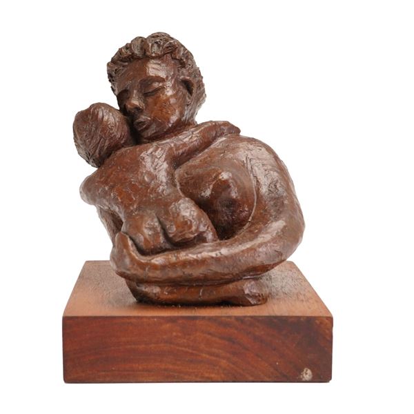 Hart, Mother and Child, Bronze Sculpture on Wooden Base, Edition 6/10