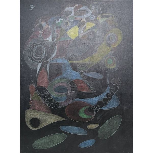 Alfonso Rendon aka Masplata (Panamanian, 1957 - 2025), Mixed Media Abstract on Black Ground Canvas