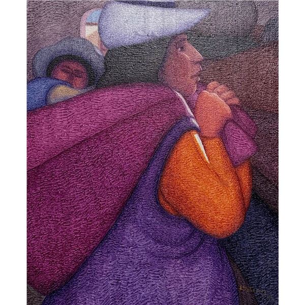 Ernesto Gutierrez (Peruvian, b. 1941), Oil on Jute, Madre Joven (Young Mother)