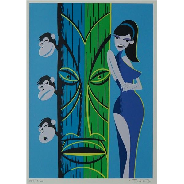 Josh Agle - Shag (American, b. 1962) Serigraph,  Woman on a Tiki