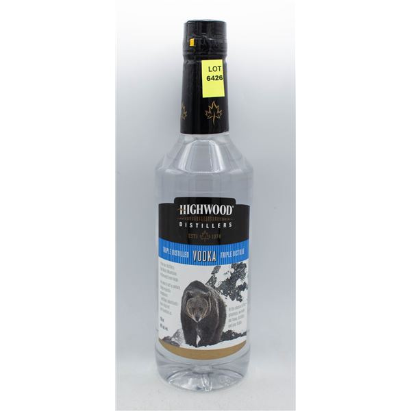 HIGHWOOD DISTILLERS VODKA 750ML 40% ABV