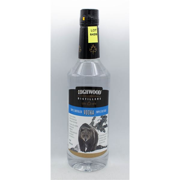 HIGHWOOD DISTILLERS VODKA 750ML 40% ABV