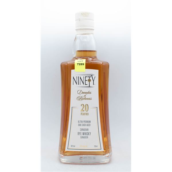 NINETY 20 YEAR OLD OAK CASK AGED CANADIAN RYE