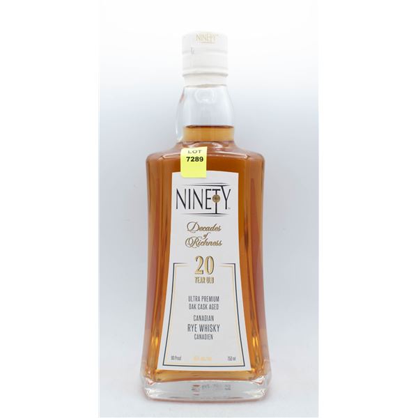 NINETY 20 YEAR OLD OAK CASK AGED CANADIAN RYE