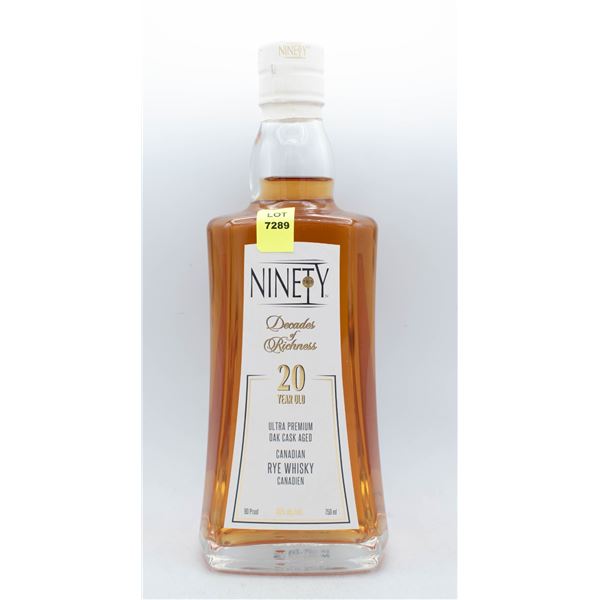 NINETY 20 YEAR OLD OAK CASK AGED CANADIAN RYE