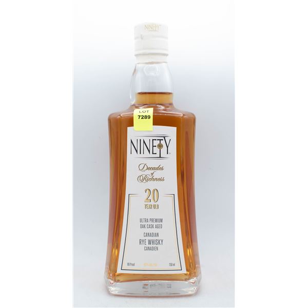 NINETY 20 YEAR OLD OAK CASK AGED CANADIAN RYE