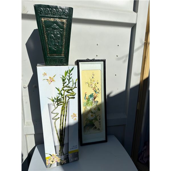 70cm Glass Vase and Asian Art with Shells