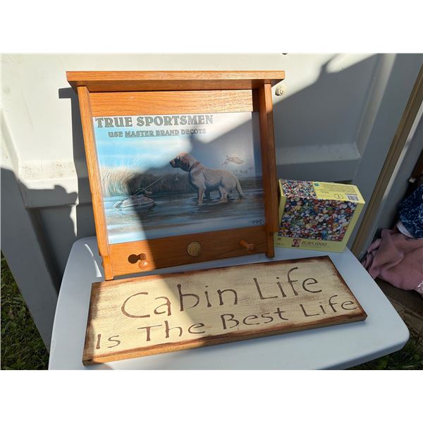 Wooden Plaque Lot with Dog Art and Cabin Life