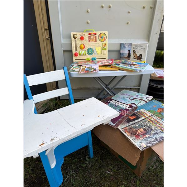 Children’s Desk, Books, and Records Lot