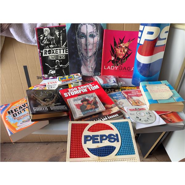 Pop Culture Books, Music, and Pepsi Signs Lot