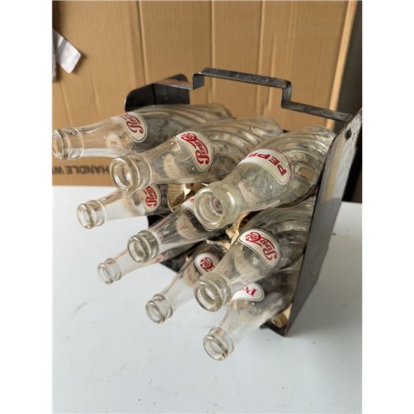 8 Glass Pepsi-Cola Bottles with Metal Case