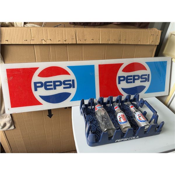 Pepsi Plexiglass Logo Sign and Bottles