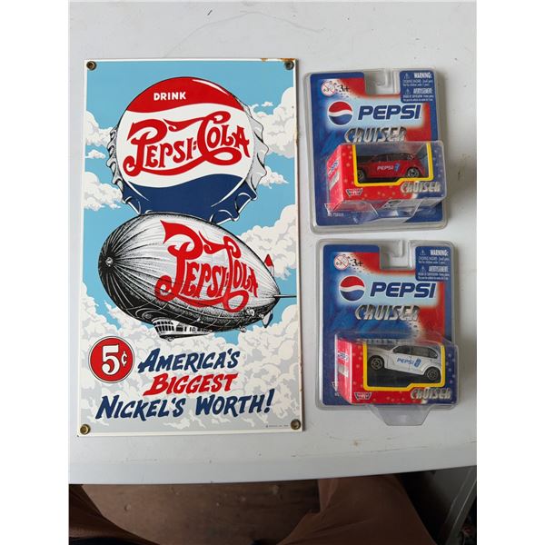 Pepsi-Cola Sign and Die-Cast Cars Set