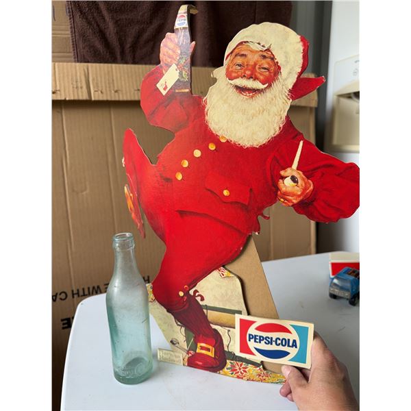 Pepsi-Cola Cardboard Santa Display and Bottle