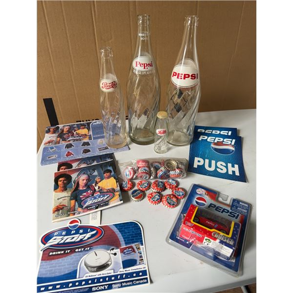Pepsi Memorabilia Lot with Bottles and Ads