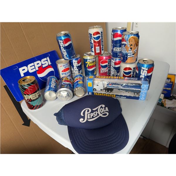 Pepsi Collectibles Lot With Soda Cans and Cap